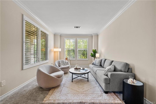 25865 Tulip Grove St, Stevenson Ranch, CA 91381 - carpeted living area featuring crown molding