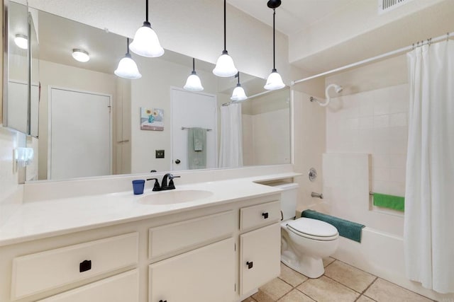 7488 Altiva Pl, Carlsbad, CA 92009 - bathroom featuring tile patterned flooring, vanity, shower / bathtub combination with curtain, and toilet