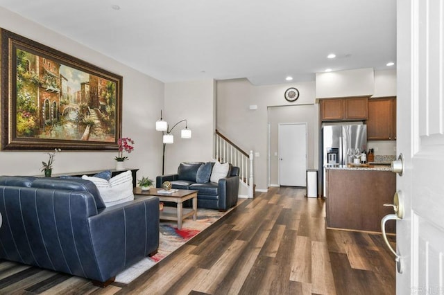 1310 Santa Liza Ave Unit 8, Chula Vista, CA 91913 - living room featuring dark wood-style flooring, stairs, and recessed lighting