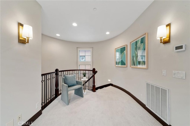 7 Ocean Heights Dr, Newport Coast, CA 92657 - hall featuring an upstairs landing, carpet floors, baseboards, and recessed lighting