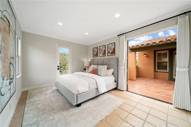 7 Ocean Heights Dr, Newport Coast, CA 92657 - bedroom with access to outside, recessed lighting, baseboards, and light tile patterned floors
