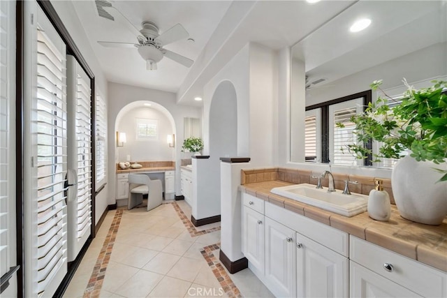 7 Ocean Heights Dr, Newport Coast, CA 92657 - full bathroom with vanity, a ceiling fan, baseboards, recessed lighting, and tile patterned floors