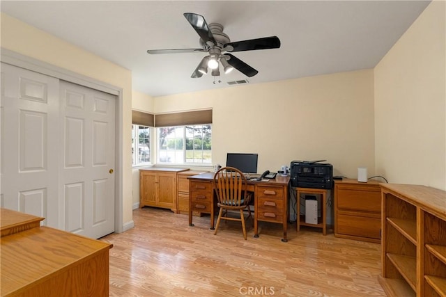 156 Greenfield Dr, Chico, CA 95973 - home office featuring light wood-type flooring and a ceiling fan
