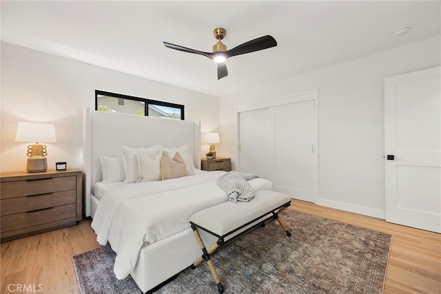 4732 Tucana St, Yorba Linda, CA 92886 - bedroom featuring light wood-style floors, a closet, and a ceiling fan