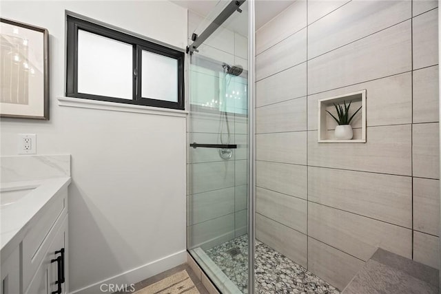 4732 Tucana St, Yorba Linda, CA 92886 - bathroom with a shower stall, vanity, and baseboards