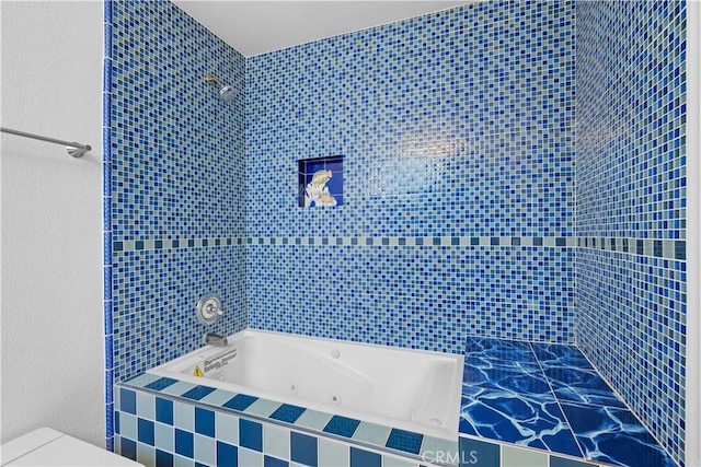 11954 Mayfield Ave Unit 3, Los Angeles, CA 90049 - bathroom featuring a tile shower, a tub with jets, and toilet