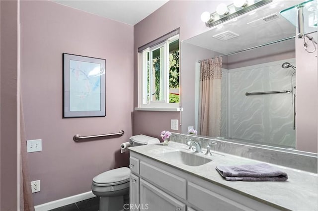 788 Marcia Ct, Chico, CA 95973 - full bath featuring toilet, vanity, curtained shower, tile patterned floors, and baseboards