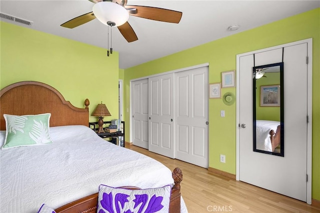 788 Marcia Ct, Chico, CA 95973 - bedroom featuring light wood-style floors, two closets, and a ceiling fan