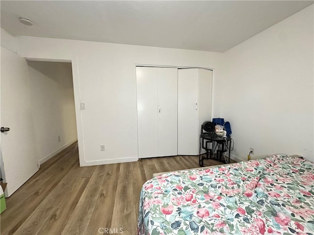 309 Santo Dr, San Jacinto, CA 92583 - bedroom featuring wood finished floors, a closet, and baseboards
