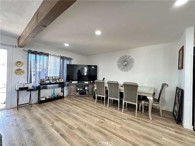 309 Santo Dr, San Jacinto, CA 92583 - dining room with wood finished floors, beam ceiling, recessed lighting, and baseboards
