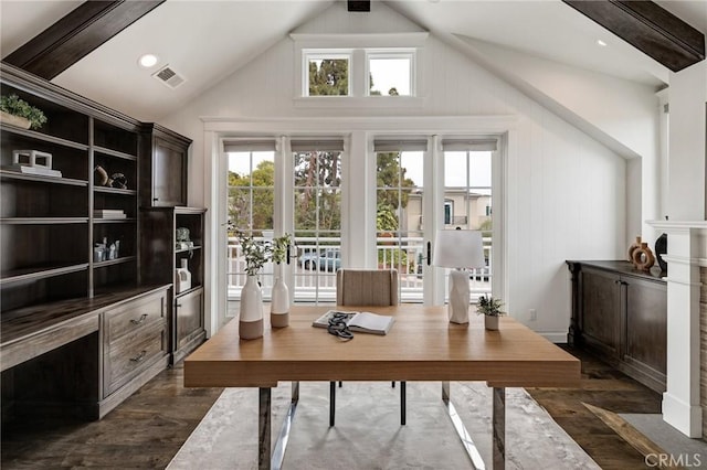 2711 Elm Ave, Manhattan Beach, CA 90266 - office area with dark wood-style flooring and high vaulted ceiling