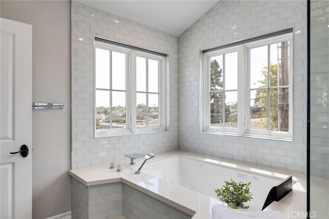 2711 Elm Ave, Manhattan Beach, CA 90266 - bathroom with vaulted ceiling and a garden tub