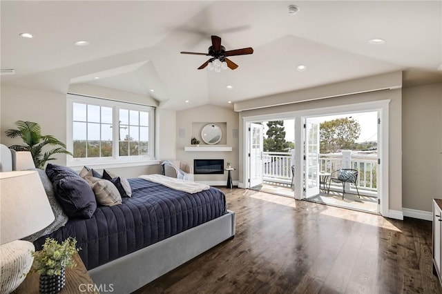2711 Elm Ave, Manhattan Beach, CA 90266 - bedroom featuring access to outside, multiple windows, lofted ceiling, wood finished floors, and baseboards