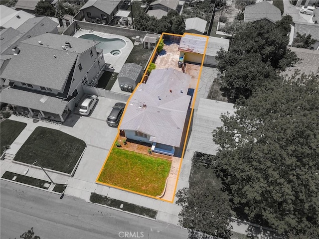 911 N Dos Robles Pl, Alhambra, CA 91801 - aerial perspective of suburban area with property boundaries highlighted