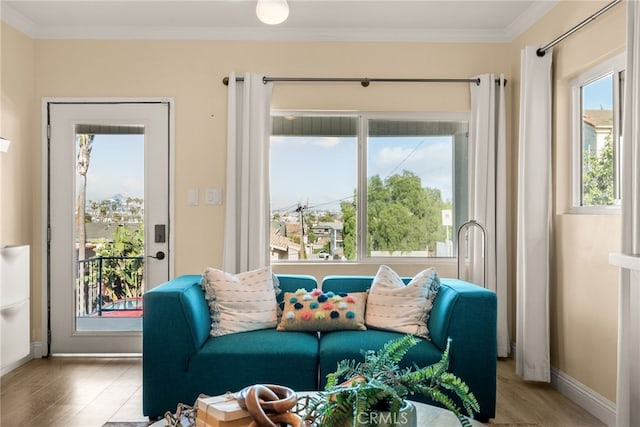 2217 S Gaffey St, San Pedro, CA 90731 - living area featuring wood finished floors, ornamental molding, and baseboards