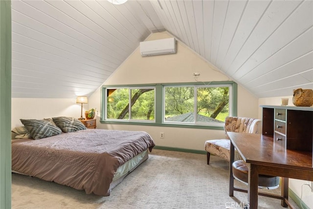 5338 Deception River Rd, Chico, CA 95928 - bedroom featuring a wall mounted AC, carpet, vaulted ceiling, and baseboards