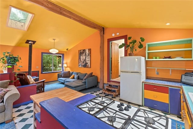 5338 Deception River Rd, Chico, CA 95928 - rec room featuring a wood stove, a skylight, and recessed lighting