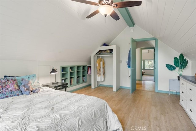 5338 Deception River Rd, Chico, CA 95928 - bedroom featuring light wood-style flooring, baseboards, ceiling fan, and wooden ceiling