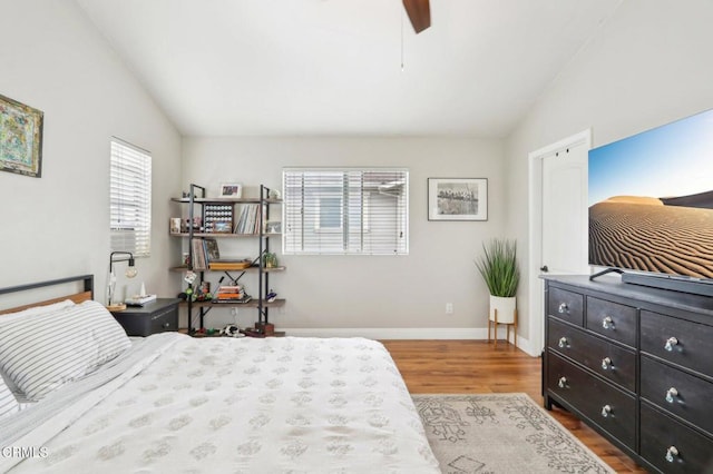 856 E Rio Grande St, Pasadena, CA 91104 - bedroom featuring vaulted ceiling, wood finished floors, baseboards, and a ceiling fan