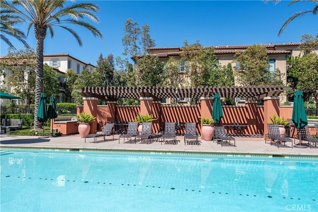 community pool with a patio area