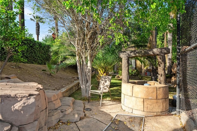 view of yard with a patio area and a pergola