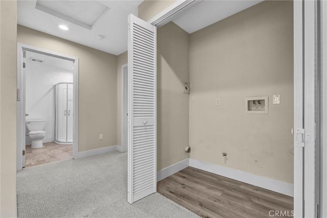 547 N Wilson Ave Unit 2, Pasadena, CA 91106 - laundry room with hookup for a washing machine, attic access, baseboards, recessed lighting, and carpet floors