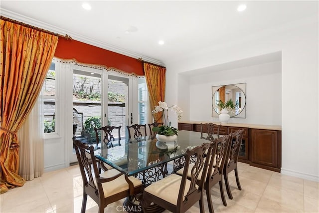 27371 Via Priorato, San Juan Capistrano, CA 92675 - dining area with light tile patterned flooring, ornamental molding, recessed lighting, and baseboards