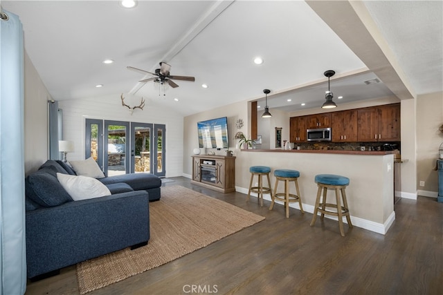 2731 N Rutgers Ave, Long Beach, CA 90815 - living area featuring dark wood-type flooring, a ceiling fan, recessed lighting, and baseboards