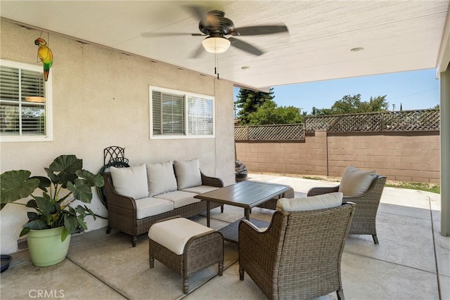 180 N De Lay Ave, Covina, CA 91723 - view of patio with fence, an outdoor living space, and ceiling fan