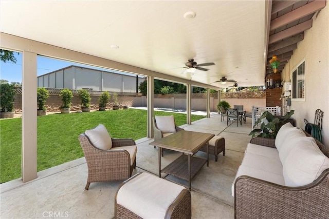 180 N De Lay Ave, Covina, CA 91723 - view of patio / terrace with an outdoor living space, a ceiling fan, and outdoor dining space