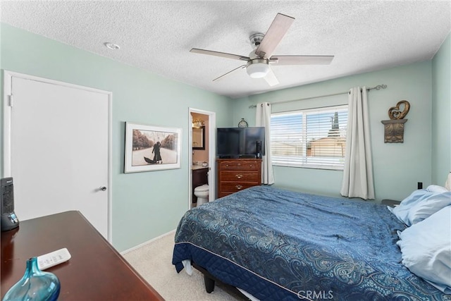 180 N De Lay Ave, Covina, CA 91723 - bedroom with carpet flooring, a textured ceiling, ceiling fan, ensuite bath, and baseboards