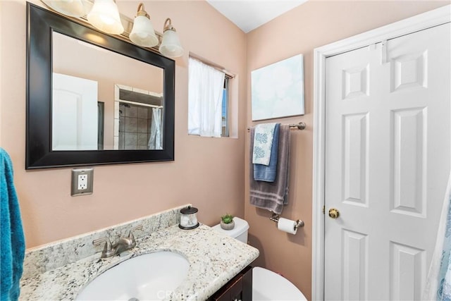 180 N De Lay Ave, Covina, CA 91723 - bathroom with vanity, toilet, and a shower with shower curtain