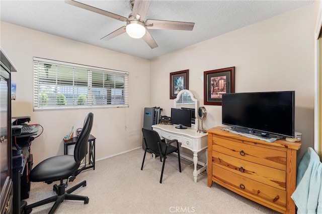 180 N De Lay Ave, Covina, CA 91723 - office area featuring ceiling fan, light colored carpet, baseboards, and a textured ceiling