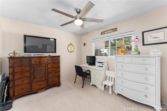 180 N De Lay Ave, Covina, CA 91723 - office featuring light colored carpet, a ceiling fan, baseboards, and a textured ceiling