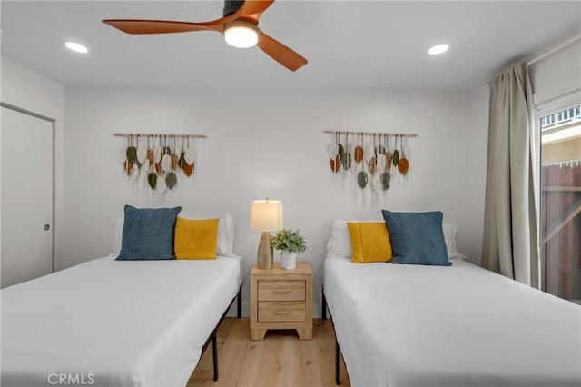 1075 Molino Ave Unit D, Long Beach, CA 90804 - bedroom featuring wood finished floors, a ceiling fan, and recessed lighting