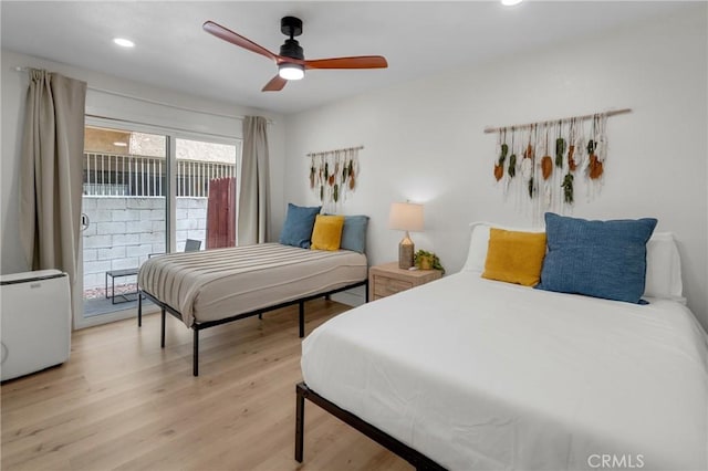 1075 Molino Ave Unit D, Long Beach, CA 90804 - bedroom featuring access to outside, light wood finished floors, recessed lighting, and ceiling fan