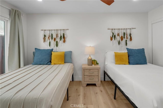 1075 Molino Ave Unit D, Long Beach, CA 90804 - bedroom with wood finished floors, ceiling fan, and recessed lighting