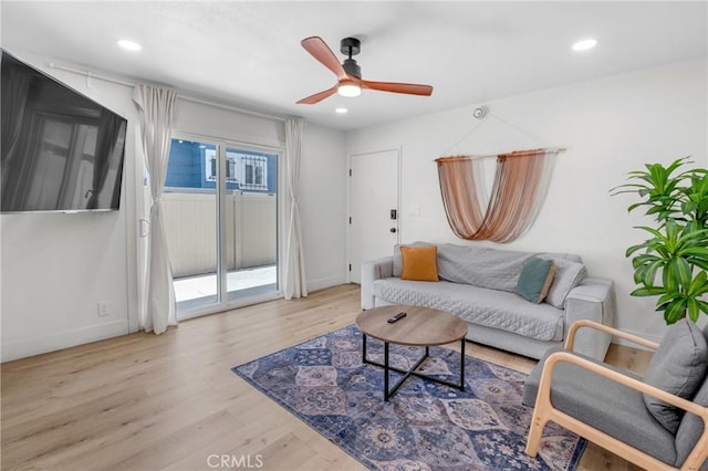 1075 Molino Ave Unit D, Long Beach, CA 90804 - living area with wood finished floors, a ceiling fan, baseboards, and recessed lighting