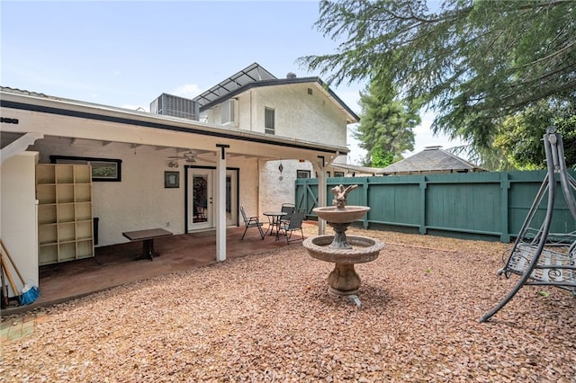 2137 N Murray St, Banning, CA 92220 - view of yard with fence, a ceiling fan, and a patio area