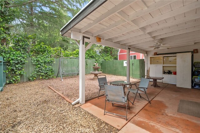 2137 N Murray St, Banning, CA 92220 - view of patio featuring ceiling fan, a fenced backyard, and outdoor dining space