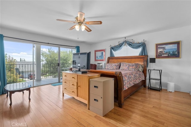 2137 N Murray St, Banning, CA 92220 - bedroom featuring access to outside, light wood-type flooring, and ceiling fan