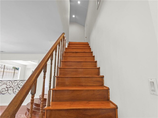 3627 Virginia St, La Crescenta, CA 91214 - stairway featuring recessed lighting and high vaulted ceiling