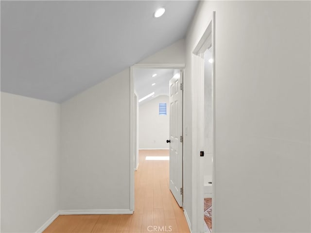 3627 Virginia St, La Crescenta, CA 91214 - hallway featuring vaulted ceiling, baseboards, light wood finished floors, and recessed lighting