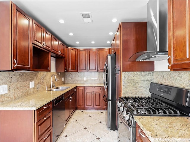 3627 Virginia St, La Crescenta, CA 91214 - kitchen featuring stainless steel appliances, range hood, a sink, light stone counters, and backsplash
