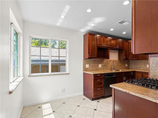 3627 Virginia St, La Crescenta, CA 91214 - kitchen featuring black dishwasher, a sink, baseboards, tasteful backsplash, and recessed lighting