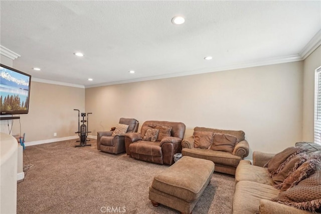 3723 Pinto Pl, Ontario, CA 91761 - living area with crown molding, carpet floors, recessed lighting, and baseboards