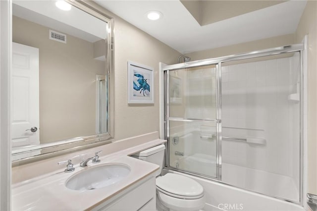 27345 Via Capri, San Juan Capistrano, CA 92675 - bathroom with vanity, toilet, shower / bath combination with glass door, and recessed lighting
