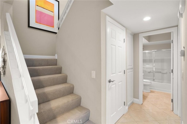 27345 Via Capri, San Juan Capistrano, CA 92675 - stairs featuring tile patterned flooring, baseboards, and recessed lighting