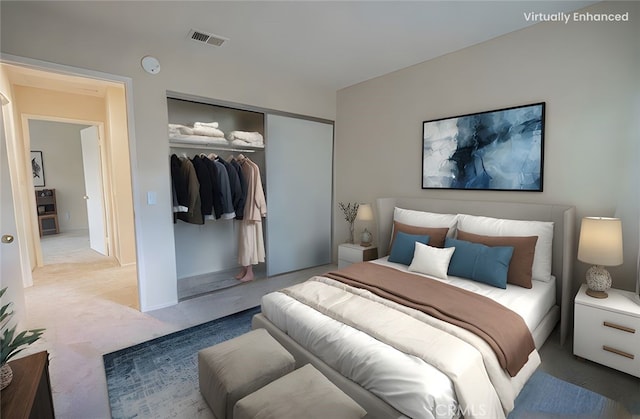 carpeted bedroom featuring a closet