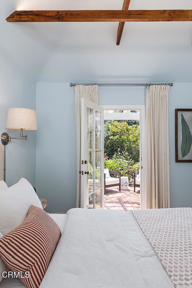 741 Burleigh Dr, Pasadena, CA 91105 - bedroom featuring access to exterior and beam ceiling